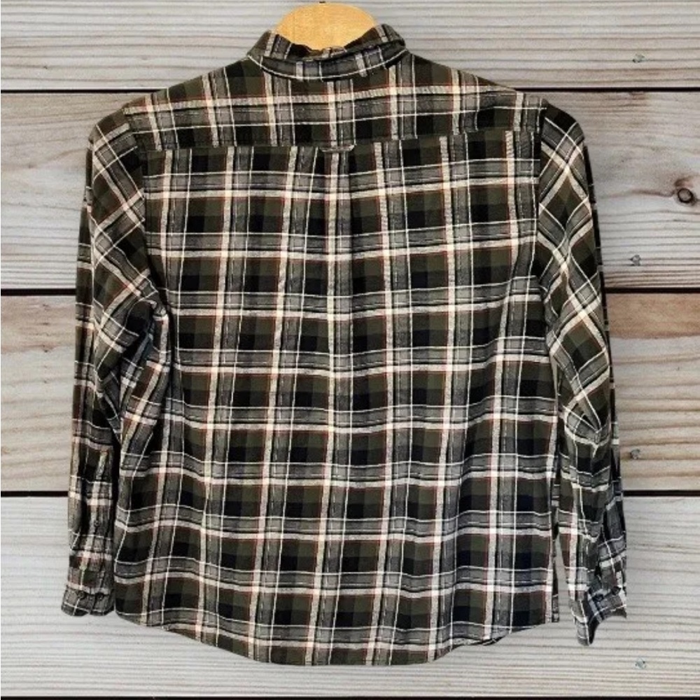 WOOLRICH Men’s Size XXL Button Up Long Sleeve Flannel Plaid Shirt Green Red Gray - Picture 2 of 4